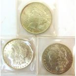 U.S.A. - SILVER DOLLARS comprising 1883, New Orleans mint; 1887, Philadelphia mint; and 1922, (3).