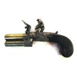 A DOUBLE BARREL TAP ACTION FLINTLOCK BOXLOCK PISTOL, SHEWARD early 19th century, with 4cm (1 1/5