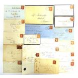 STAMPS - GREAT BRITAIN Eighteen QV 1d. reds on covers (seven imperforate; eleven perforated), the