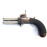 A DOUBLE BARREL PERCUSSION POCKET PISTOL, PARKES, LONDON 19th century, with 6cm (2 1/2 inch)