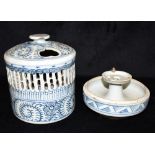 A CHINESE INCENSE BURNER WITH UNDERGLAZE BLUE PAINTED DECORATION