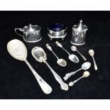 A COLLECTION OF SILVER AND EPNS A TRIO OF Edwardian silver cruets/condiments, hallmarked for