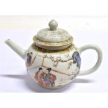 A CHINESE PORCELAIN TEAPOT OF BLLET FORM painted decoration of figures, 13cm high Condition Report :