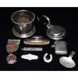 ASSORTED SILVER AND WHITE METAL To include a Vesta, Nail buffer and Caddy spoon Condition variable