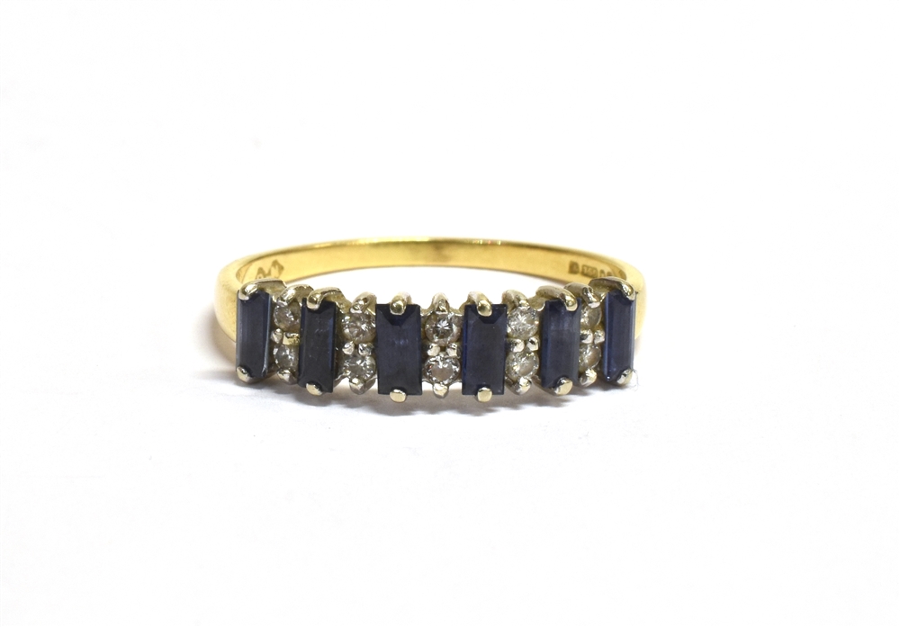 18CT GOLD DIAMOND AND SAPPHIRE DRESS RING The ring with small hallmark ring size P ½ weight 2.4g