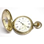 KENDAL & DENT LONDON SILVER CASED HALF HUNTER POCKET WATCH The signed white enamel dial also