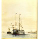 R GURNELL (19TH CENTURY) HMS Victory Watercolour Signed and dated 1896 lower right 23cm x 20.5cm