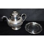 SILVER PLATED URN STYLE TEA POT (SELF POURING) AND TRAY The 'Teapot' with ornate decoration with the