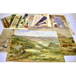 20TH CENTURY ENGLISH SCHOOL: a large collection of assorted unframed watercolours, various subjects,