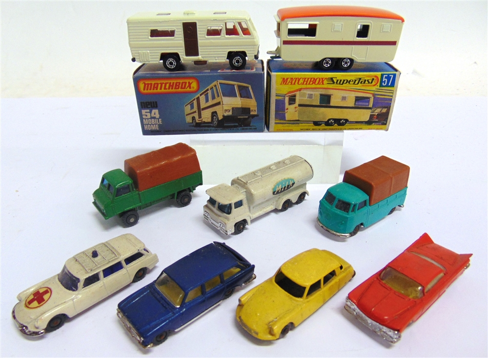 ASSORTED DIECAST MODEL VEHICLES comprising a Matchbox 1-75 Series No.54, Mobile Home, cream, mint