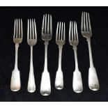 SIX SILVER FORKS comprising two pairs, and two single forks, various hallmarks. total weight 10.