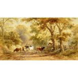19TH CENTURY ENGLISH SCHOOL Cattle Droving Watercolour 16cm x 29cm Condition Report : frame with a