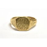 9CT GOLD SIGNET RING Monogrammed bezel, Birmingham hallmark, size R, weight 6.7g approx.