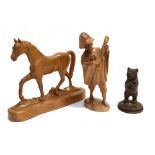 [TREEN] A BLACK FOREST FIGURE OF A STANDING BEAR 12cm high; a carved fruitwood figure of a horse,