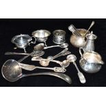 ASSORTED SILVER AND SILVER PLATE To include a pair of Victorian silver sugar nips, cruets etc,