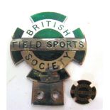 AUTOMOBILIA - A BRITISH FIELD SPORTS SOCIETY ENAMEL BAR BADGE 9.5cm high (enamel chipped and