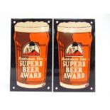 BREWERIANA - TWO ELDRIDGE POPE HUNTSMAN ALES ENAMEL SIGNS each 17cm x 9.75cm.