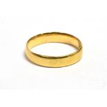 VICTORIAN 22CT GOLD BAND 4.3mm wide plain gold band, Ring size O 1/2. Hallmarked Birmingham 1870.