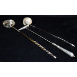 ANTIQUE SILVER HORN HANDLED TODDY LADLES & SILVER PLATED CANDLE SNUFFER One ladle with floral and