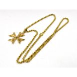 A 9CT GOLD MALTESE CROSS PENDANT and 9ct chain, pendant measurement 2.1 x 2.1cm, rope twist chain