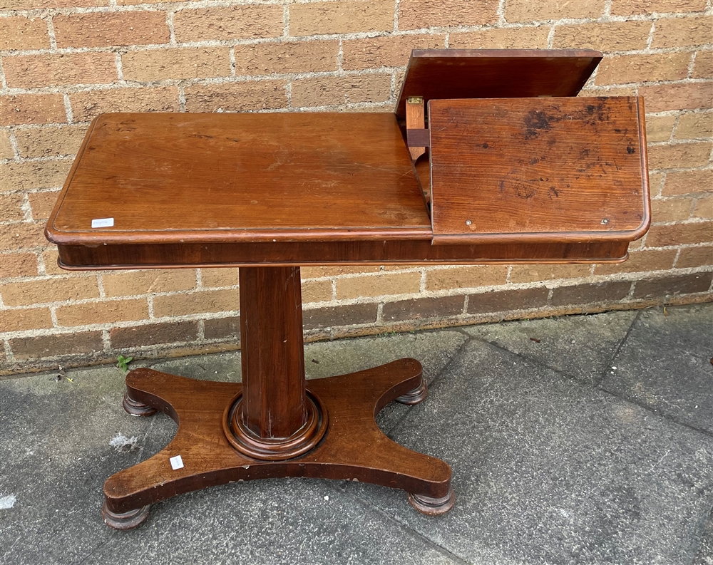 A VICTORIAN MAHOGANY TABLE the rectangular top with double adjustable reading stand, on octagonal - Image 2 of 2