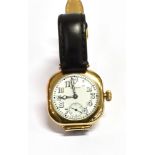 VINTAGE WALTHAM WRISTWATCH 3.5cm diameter cushion shaped case (including crown), gold filled, inside