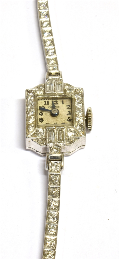 ART DECO LADIES DIAMOND COCKTAIL WATCH An elegant platinum Croton cocktail watch, octagonal mille - Image 2 of 11