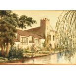 HARRY FRIER (1849-1921) Building with river running beside Watercolour Signed and dated lower
