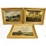 ENGLISH SCHOOL Three Landscape scenes Oils on board 24cm x 33.5cm Uniformly framed Condition