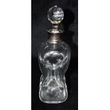 EDWARDIAN SILVER TOPPED DECANTER Stands approx 25cm high, with a faceted orb stopper and slightly