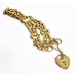 9CT GOLD THREE BAR GATE BRACELET 18cm long x 1.0cm wide, three bar fancy gate link, each