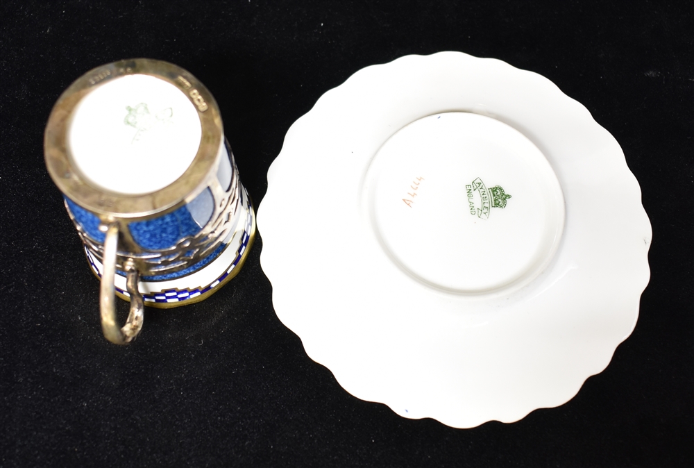A SET OF SIX SILVER MOUNTED AYNSLEY COFFEE CANS AND SAUCERS the silver hallmarked Sheffield 1930 - Image 3 of 3