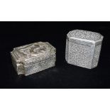 HIGHLY DECORATIVE SILVER CANNISTERS One decorated with the Arborvitae tree of life design, stands