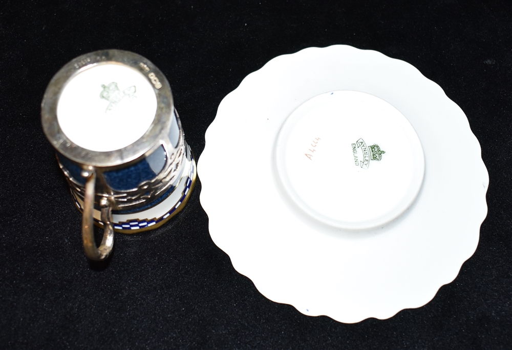 A SET OF SIX SILVER MOUNTED AYNSLEY COFFEE CANS AND SAUCERS the silver hallmarked Sheffield 1930 - Image 2 of 3