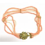 DIAMOND, PEARL & CORAL NECKLACE 40cm long, designed as swags of alternating angels breath coral