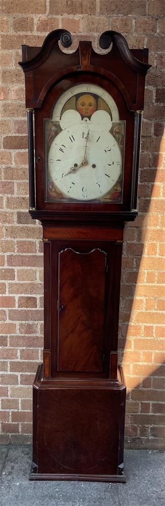 A 19TH CENTURY 8-DAY LONGCASE CLOCK the enamel dial indistinctly signed, moonphase to the break arch