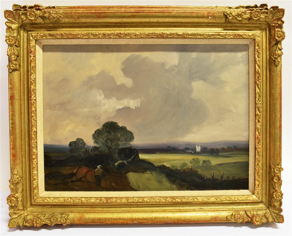 ENGLISH SCHOOL Three Landscape scenes Oils on board 24cm x 33.5cm Uniformly framed Condition - Image 4 of 5