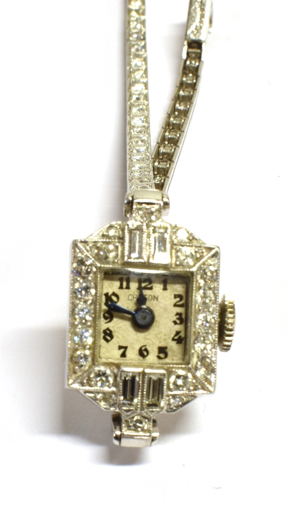 ART DECO LADIES DIAMOND COCKTAIL WATCH An elegant platinum Croton cocktail watch, octagonal mille - Image 10 of 11