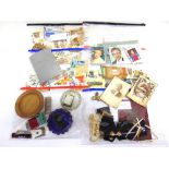 ASSORTED COLLECTABLES comprising cigarette lighters; trade cards; stamps; naval buttons; and other