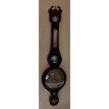A 19TH CENTURY MAHOGANY BANJO BAROMETER/THERMOMETER/HYGROMETER the silvered level inscribed 'F