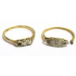 TWO 18CT GOLD & PLATINUM DIAMOND RINGS Vintage diamond engagement rings set with single and old