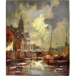 20TH CENTURY SCHOOL Harbour scene Oil on canvas Signed 'kames' (?) lower left 60cm x 51cm