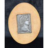 A BRONZE RELIEF CAESAR PROFILE PLAQUE on oval velvet mount 23cm x 18cm overall Condition Report :