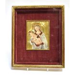ITALIAN SCHOOL Madonna and child Oil on panel Mounted on velvet, framed and glazed 25.5cm x 22cm