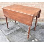 A VICTORIAN MAHOGANY PEMBROKE TABLE on ring turned supports, 52cm wide 92cm deep