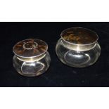 ANTIQUE TORTOISESHELL & SILVER VANITY POTS One stands 8cm tall, with cut glass base and silver