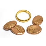 ANTIQUE 22CT GOLD BAND & 9CT CUFF LINKS 3.5mm plain gold wedding band, hallmarked 22 Birmingham