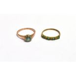GEM SET RINGS EMERALD DIAMOND & ZIRCON Modern emerald and single cut diamond ring, hallmarked 9ct