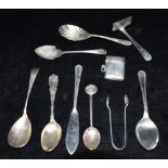 ASSORTED SILVER ITEMS INCL VESTA CASE To include sugar tongs, makers mark JG Ld, hallmarked