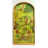 A BAGATELLE BOARD the base colour printed with a woodland scene and wildlife, 61cm high.